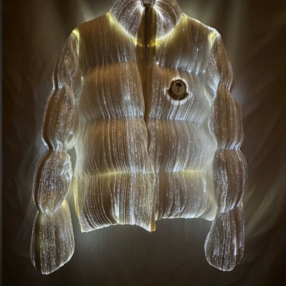 Moncler White Fiber Optic Puffer Jacket
